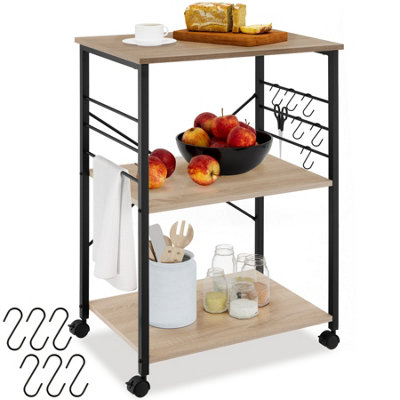 Tectake Drinks Trolley Rugby - 3 Shelves, 4 Castors With Parking Brake - Industrial Wood Light, Oak Sonoma