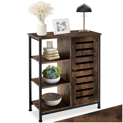 Tectake Sideboard - Surface Top, 3 Open Shelves, 1 Cabinet With Adjustable Shelves - Industrial Wood Rustic Dark
