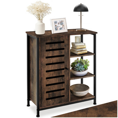 Tectake Sideboard - Surface Top, 3 Open Shelves, 1 Cabinet With Adjustable Shelves - Industrial Wood Rustic Dark