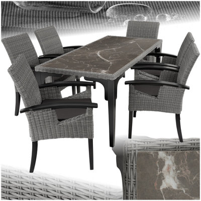 Tectake Garden Table And Chairs - Foggia Dining Table, 6 Rosarno Chairs - Grey