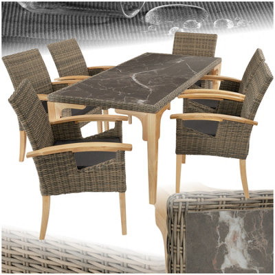 Tectake Garden Table And Chairs - Foggia Dining Table, 6 Rosarno Chairs - Nature