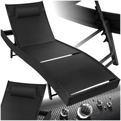 Tectake Sun Lounger Weatherproof And Uv-Resistant 6 Step Adjustable Backrest Poly Rattan Black from B&Q