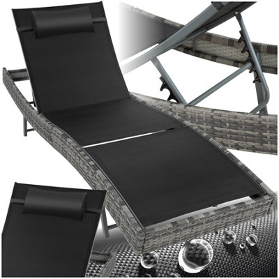Tectake Sun Lounger Weatherproof And Uv-Resistant 6 Step Adjustable Backrest Poly Rattan Mottled Grey from B&Q