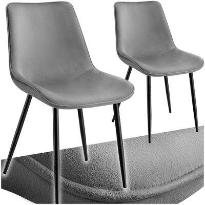 B&Q -  Set Of 2 Dining Chair MonroePaddedVelvet LookErgonomic SeatBlack Steel Legs Grey