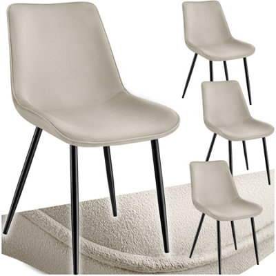 B&Q -  Set Of 4 Dining Chair MonroePaddedVelvet LookErgonomic SeatBlack Steel Legs Cream