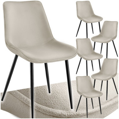 B&Q -  Set Of 6 Dining Chair MonroePaddedVelvet LookErgonomic SeatBlack Steel Legs Cream