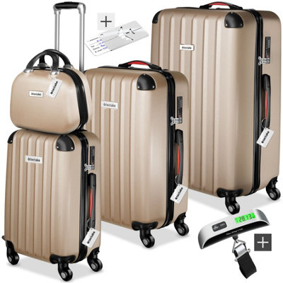 Tectake Black Suitcase Set Cleo - Suitcases, 1 Beauty Case, Including Luggage Scales And Tags - Champagne Size 3
