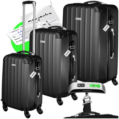 Tectake Black Suitcases Set Of - Scale, Luggage Tag, Lock Included, Swivel Wheels Size 3