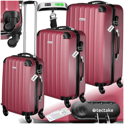 Tectake Burgundy Suitcases Set Of - Scale, Luggage Tag, Lock Included, Swivel Wheels Size 3