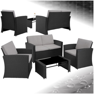 Tectake Garden Furniture Set Jesolo - 2 Armchairs, 1 Sofa, And Coffee Side Table - Black/Grey