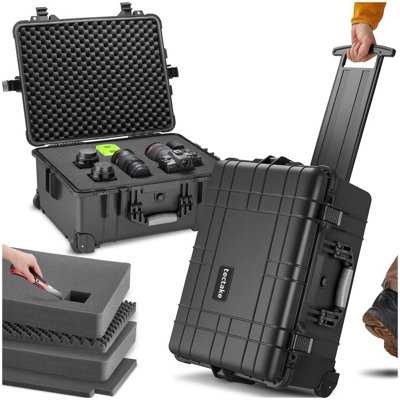 Tectake Camera CaseHard ShellFoam InsertsWaterproofTelescopic Handle 45 X 26 X 58 CmBlack from B&Q