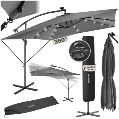 Tectake Parasol Sunna250 X 250 Cm With Led Solar LightingWith Protective CoverLight Grey from B&Q