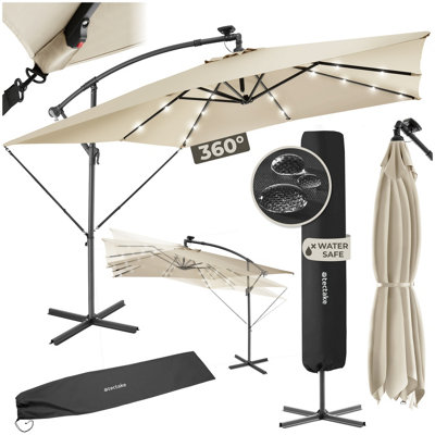Tectake Parasol Sunna250 X 250 Cm With Led Solar LightingWith Protective CoverBeige from B&Q