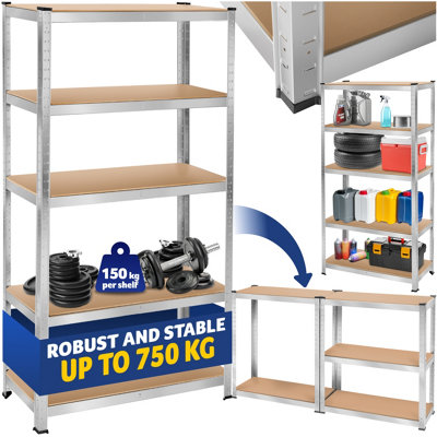 Tectake Garage ShelvingHeavy-Duty Galvanised Steel FrameHeight-Adjustable Shelves90 X 40 X 180 Cm750 KgSilver from B&Q