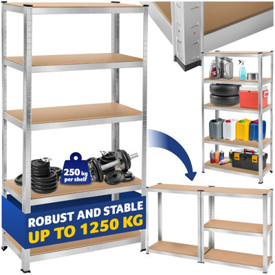 Tectake Garage ShelvingHeavy-Duty Galvanised Steel FrameHeight-Adjustable Shelves90 X 40 X 180 Cm1250 KgSilver from B&Q