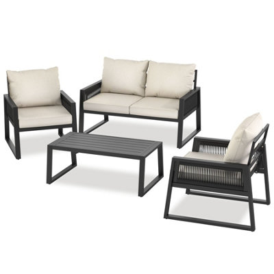Tectake Captive Aluminum Garden Lounge Set In Rope Design Set 1 (1 X Sofa / 1 X Table / 2 X Armchairs)Anthracite from B&Q
