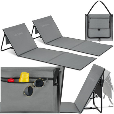B&Q -  2 Sun Lounger MinaSet Of 2Padded BackrestFoldableWith Shoulder Strap & Storage BagGrey/blue