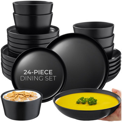 Tectake 24 Pc Dinnerware Set Una – Dinner Set, Incl. Plates, Bowls And Mugs, For 6 People – Black
