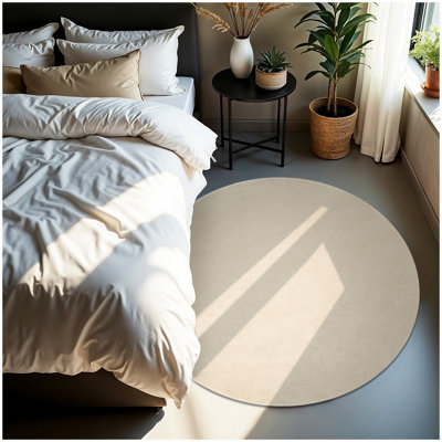 Tectake Rug Zonelle Short Pile And Ultra-Soft Carpet In Rectangular Or Round Design   120 CmBeige from B&Q