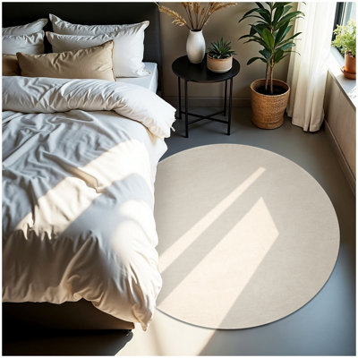 Tectake Rug Zonelle Short Pile And Ultra-Soft Carpet In Rectangular Or Round Design   120 CmCream from B&Q