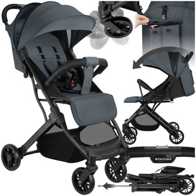 Tectake Pushchair FinnFoldable5-Point HarnessOne-Hand FoldingEasy-Care Fabric Anthracite from B&Q
