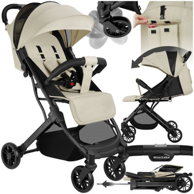 Tectake Pushchair FinnFoldable5-Point HarnessOne-Hand FoldingEasy-Care Fabric Grey/beige from B&Q