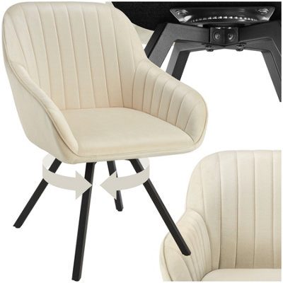 B&Q -  1 Lounge Armchair Living Room Accent Chair 360 Swivel Slim Steel Legs Velvet Fabric  Cream