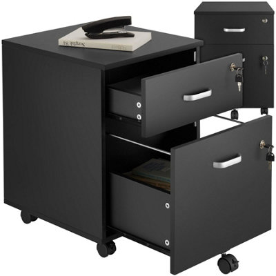 Tectake Filing Cabinet2 Rolling Lockable DrawersFits A4 Documents1Black from B&Q