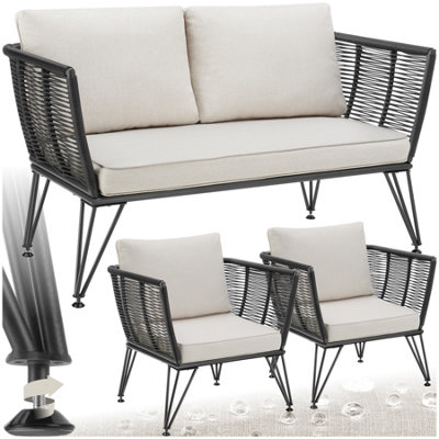 Tectake Garden Furniture Set Sundo2 ArmchairsSofaThick CushionsRemovable Cushion CoversAnthracite1 from B&Q