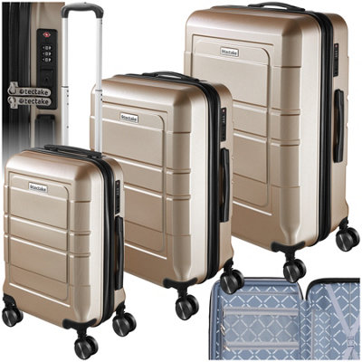 Tectake Black/Gold Suitcase Luggage Set - L, & Sizes, Abs Plastic, Swivel Wheels, Combination Lock - Champagne Small
