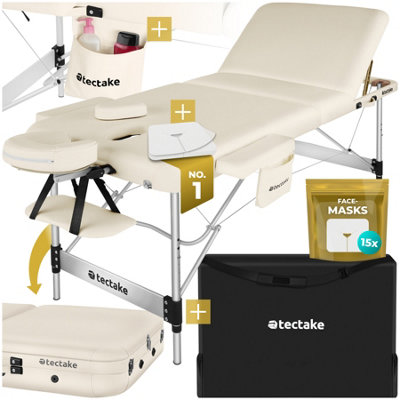 Tectake Massage Table Ko Tao - 3 Zones, 78Cm Wide, Aluminium Frame, Folding, Carry Bag - Beige