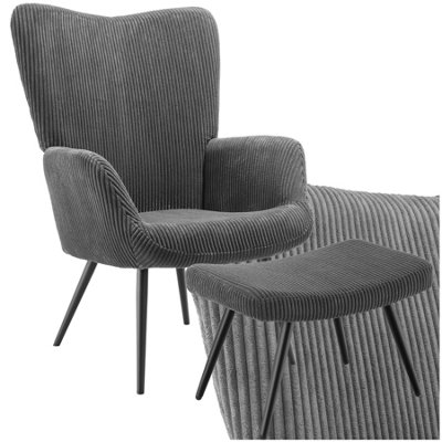 Tectake 1 Armchair HyggePaddedArmrests And Ergonomic Backrest150 Kg Load Capacity With StoolWide Cord Anthracite/black
