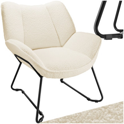 Tectake 1 Armchair KjeldCosy Bouclé FabricWingback DesignSleek Steel Frame Cream-White from B&Q