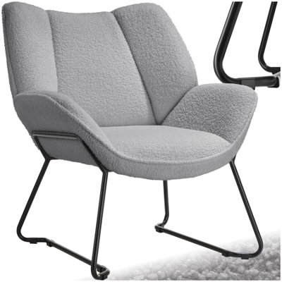 Tectake 1 Armchair KjeldCosy Bouclé FabricWingback DesignSleek Steel Frame Light Grey from B&Q