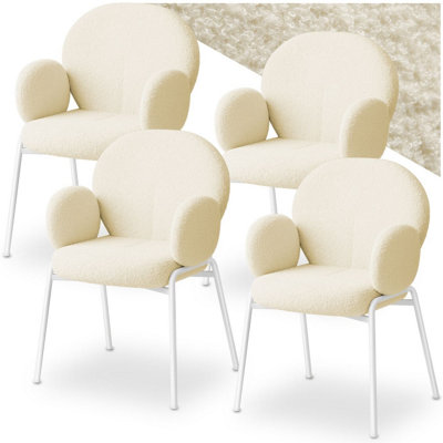 Tectake Set Of 4 Dining ChairBouclé CoverPlush PaddingHigh Backrest Cream from B&Q