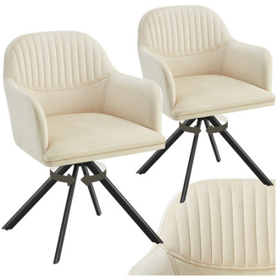 Tectake Set Of 2 Lounge Armchair Living Room Accent Chair 360 Swivel Slim Steel Legs Velvet Fabric  Cream/black from B&Q