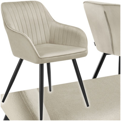 Tectake 1 Chair MarilynVelvet LookQuiltedContinuous BackrestSlim Steel Legs Cream/black from B&Q