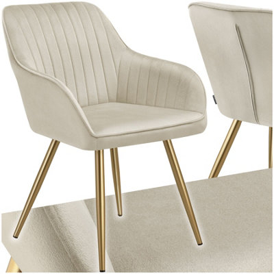 B&Q -  1 Dining Chair MarilynQuilted VelvetContinuous BackrestGold Steel Legs Cream/gold