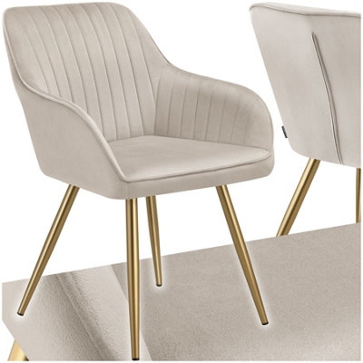 Tectake 1 Dining Chair MarilynQuilted VelvetContinuous BackrestGold Steel Legs Taupe/gold from B&Q
