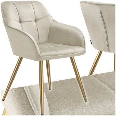 Tectake 1 Chair MarilynQuilted Velvet LookContinuous BackrestGolden Steel Legs Cream/gold from B&Q