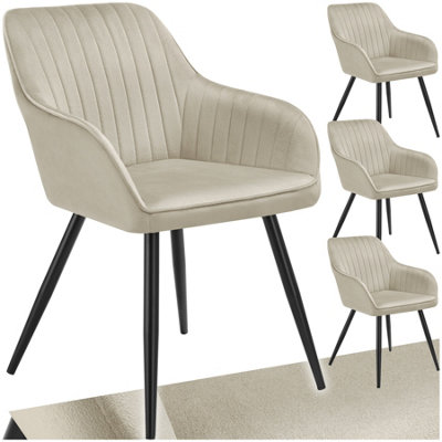 Tectake Set Of 4 Chair MarilynVelvet LookQuiltedContinuous BackrestSlim Steel Legs Cream/black from B&Q