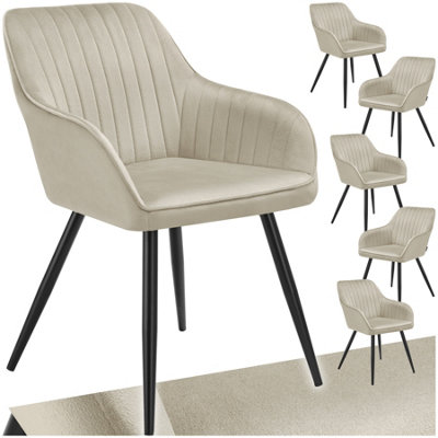 Tectake Set Of 6 Chair MarilynVelvet LookQuiltedContinuous BackrestSlim Steel Legs Cream/black from B&Q