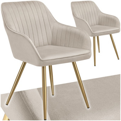 Tectake Set Of 2 Dining Chair MarilynQuilted VelvetContinuous BackrestGold Steel Legs Taupe/gold from B&Q