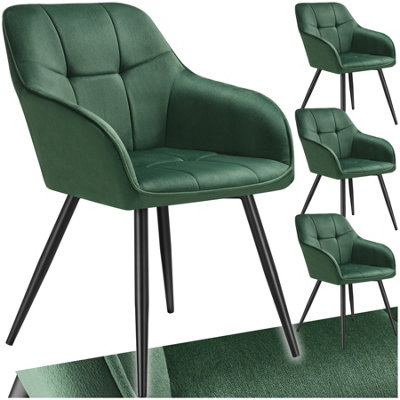 Tectake Set Of 4 Dining Chair MarilynVelvet LookQuilted Pattern Dark Green / Black from B&Q