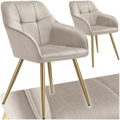 Tectake Set Of 2 Chair MarilynQuilted Velvet LookContinuous BackrestGolden Steel Legs Taupe/gold from B&Q