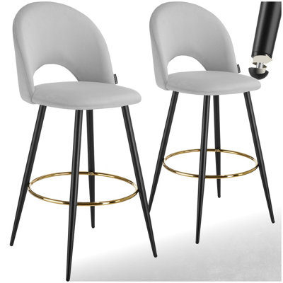 Tectake Bar Stool Rachel With Backrest And Velvet Look Cover49 X 58 X 110 CmLight Grey/blackSet Of 2 from B&Q