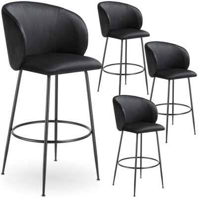 Tectake Bar Stool LuanaWith BackrestVelvet Look And PaddedBlack/blackSet Of 4 from B&Q