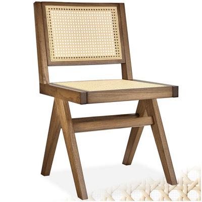 B&Q -  1 Accent Chair Lizzy With Mid-Century Modern DesignRattan Backrest And Solid Wood Frame Light Oak
