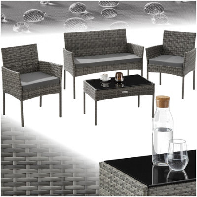 Tectake Rattan Garden Furniture PaleseFor 4 PeopleWeather ResistantGrey from B&Q