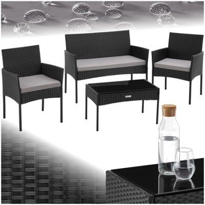Tectake Rattan Garden Furniture PaleseFor 4 PeopleWeather ResistantBlack from B&Q